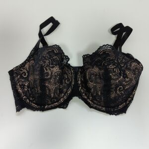 Third Love 24/7 Lace Balconette Plunge Bra Nude Lined Adj Straps 34D Black